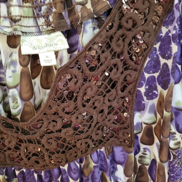 DRESSBARN BROWN PURPLE GREEN ETC FLOWY BUSINESS CASUAL WEAR TOP SZ XL - Picture 2 of 6